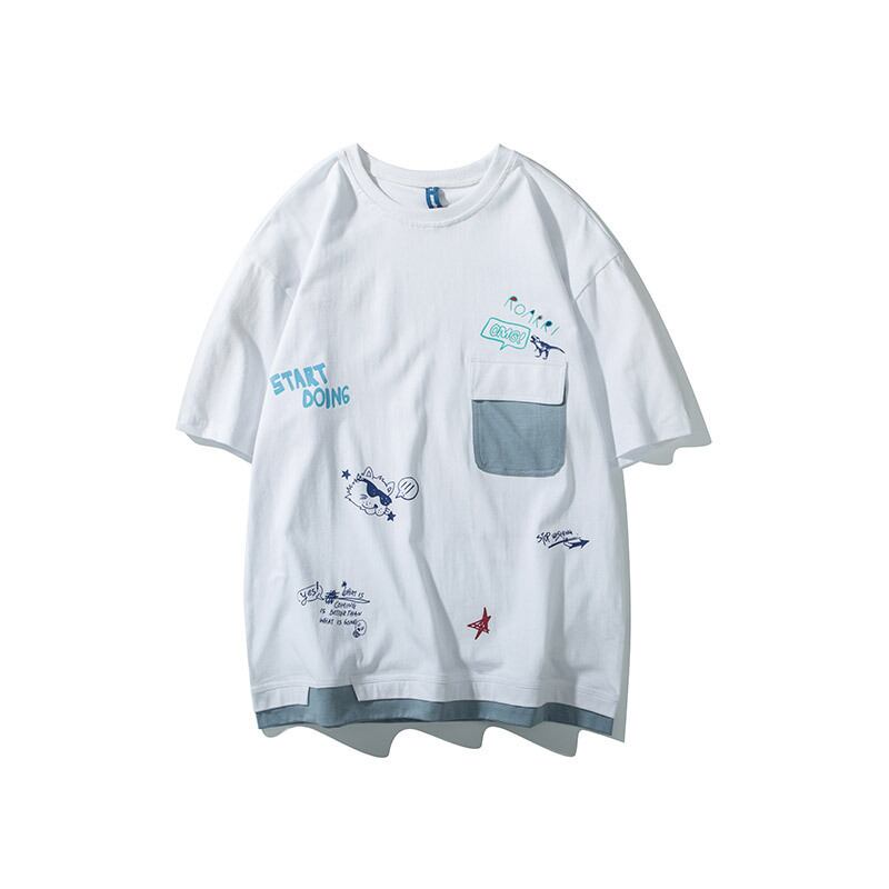 【新作】【送料無料】 Yidaoヴィンテージ20サマーイーズメンズ半袖TシャツルーズワイルドトレンドフェイクツーピースプリントTシャツ男性ハーフスリーブ-アリババ 夏物 ビンテージ hip6-161176505785240