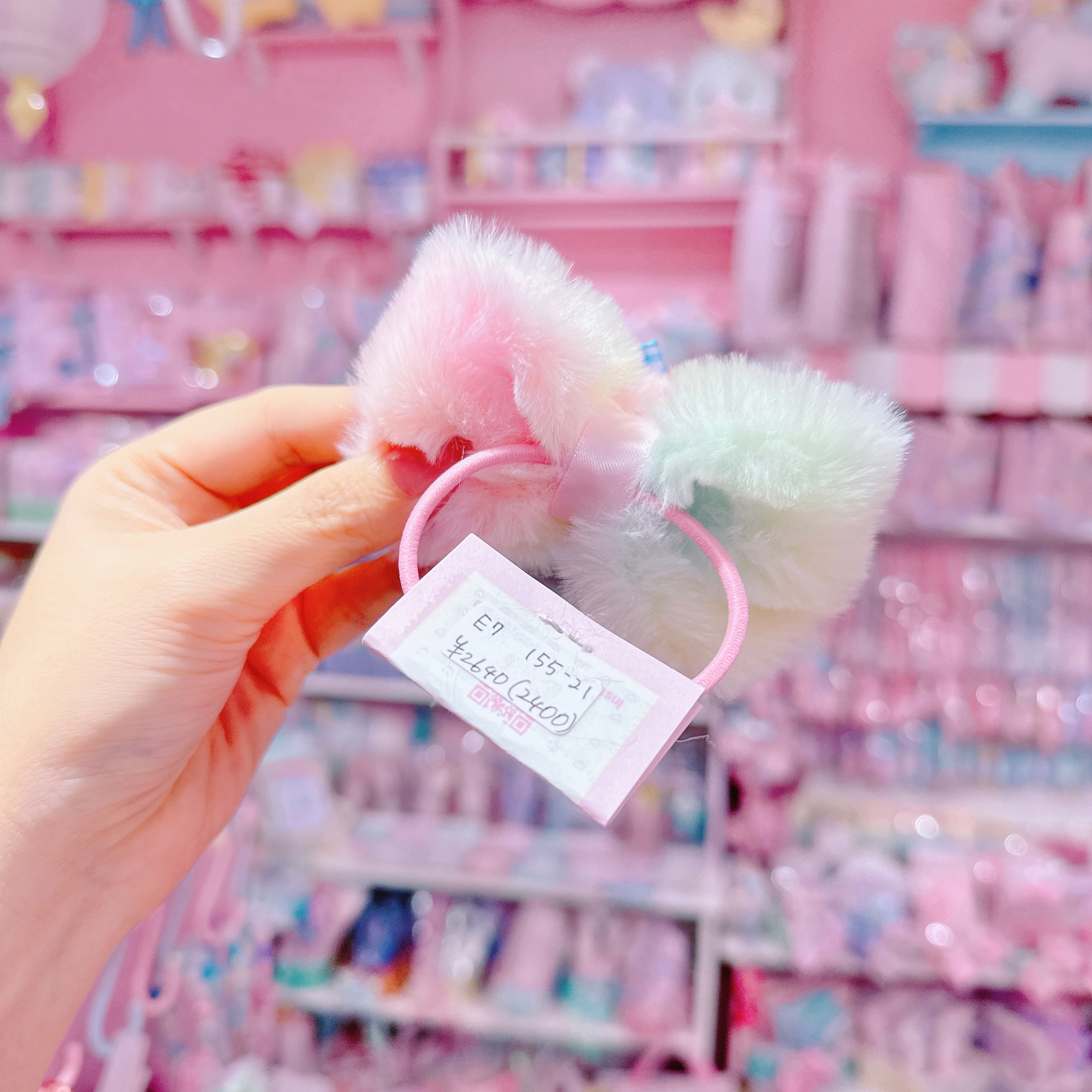 【E7】155-21ぬいぐるみファーリボンヘアゴム