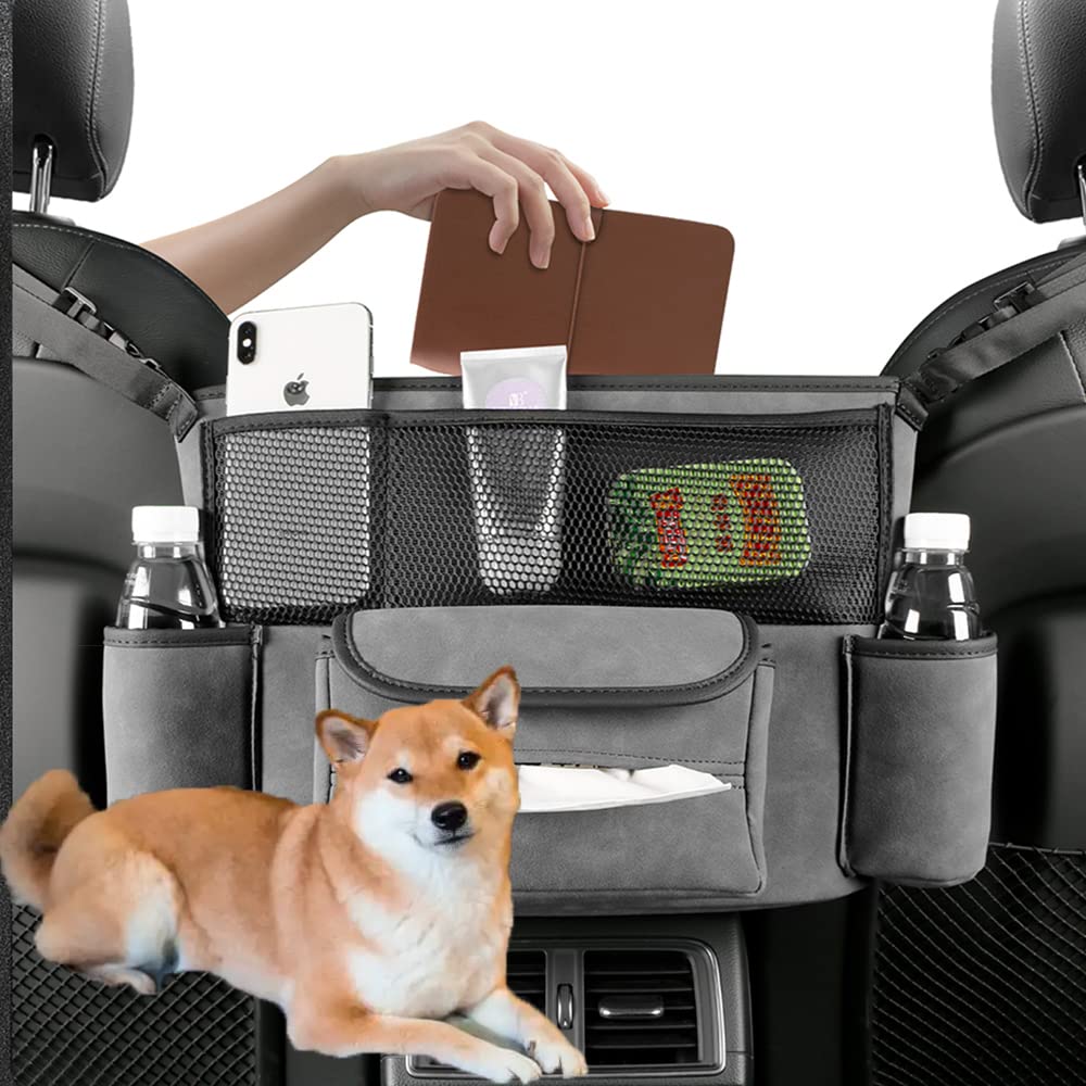 JEYODA 車 収納バッグ シートバックポケット 汚れに強い 省スペース お洒落 羊のスエード 取り付け簡単 後部座席収納バッグ 大容量レザー素材 車内装 内用 前部座席用 座席隙間収納 多機能 壁掛け 簡単取付 隙間埋め (グレー)