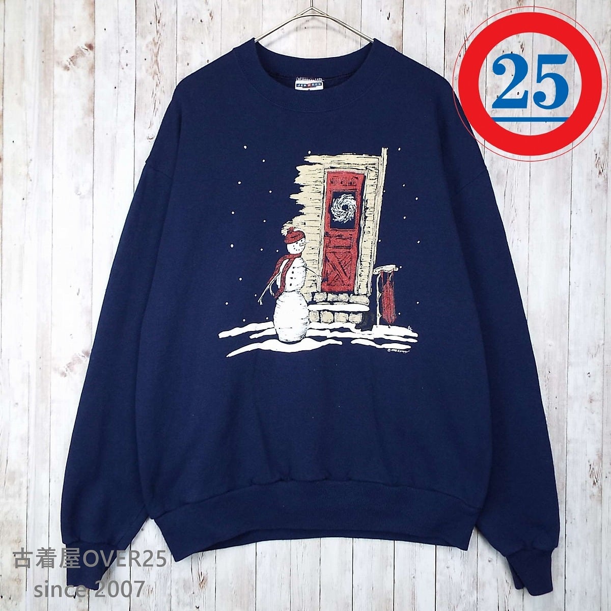 【入荷しました】90年代ヴィンテージ Lサイズ｜JERZEES ジャージーズ クリスマス 雪だるま 立体ロゴ 長袖スウェット トレーナー　 ネイビー紺【湘南倉庫】USメンズ古着　4912345017901