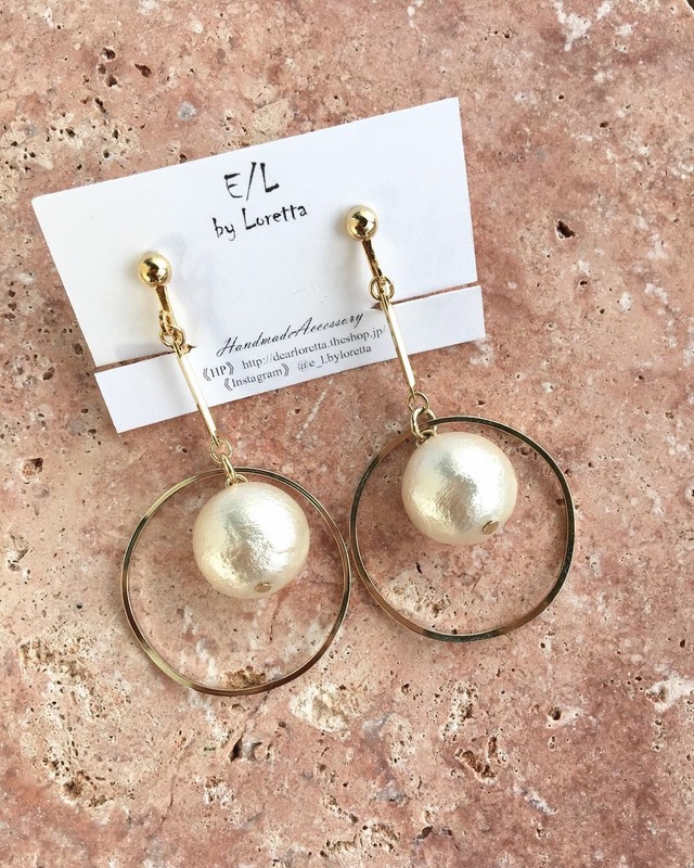 Cotton pearl stick hoop pierce/earring