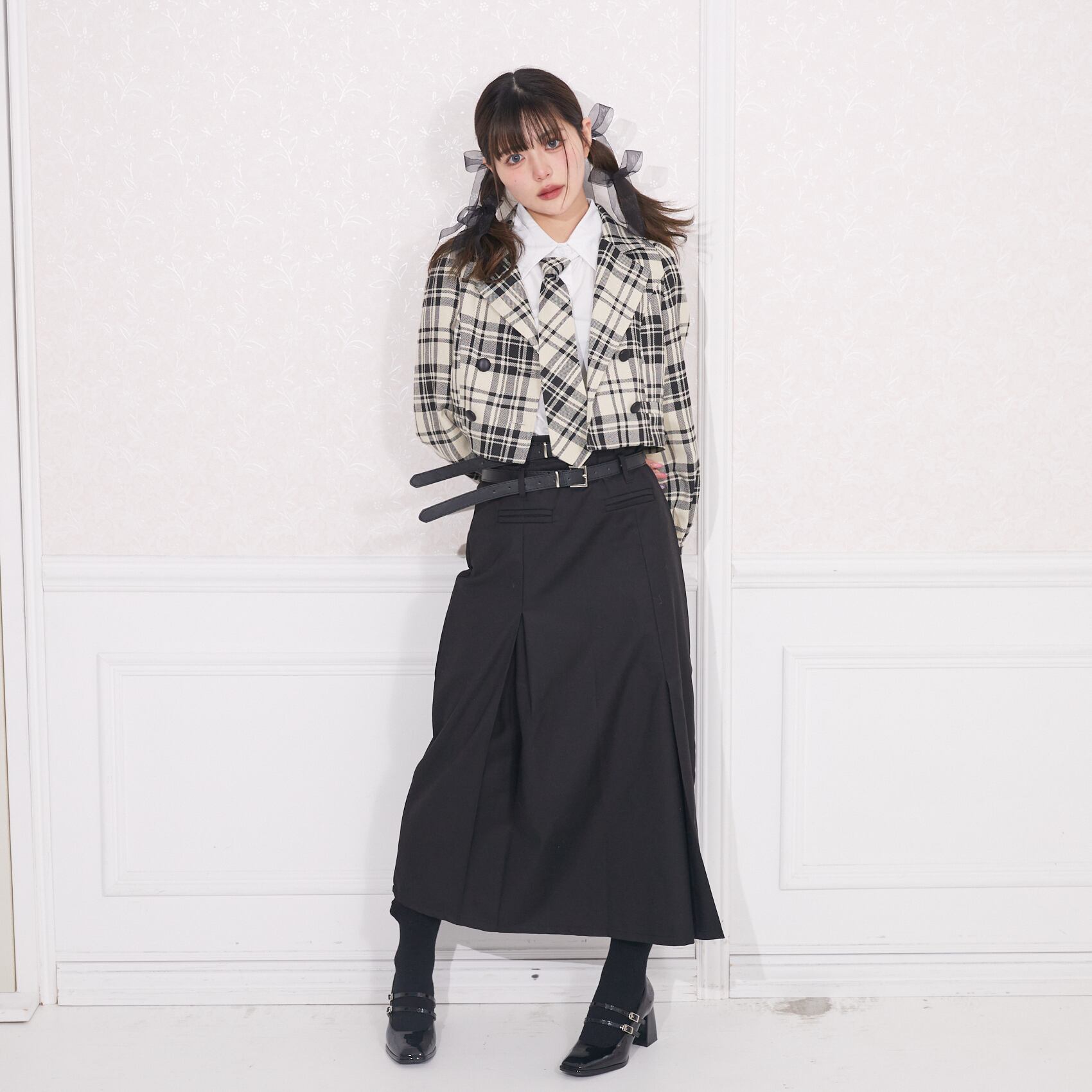 meltie miel check jacket&necktie