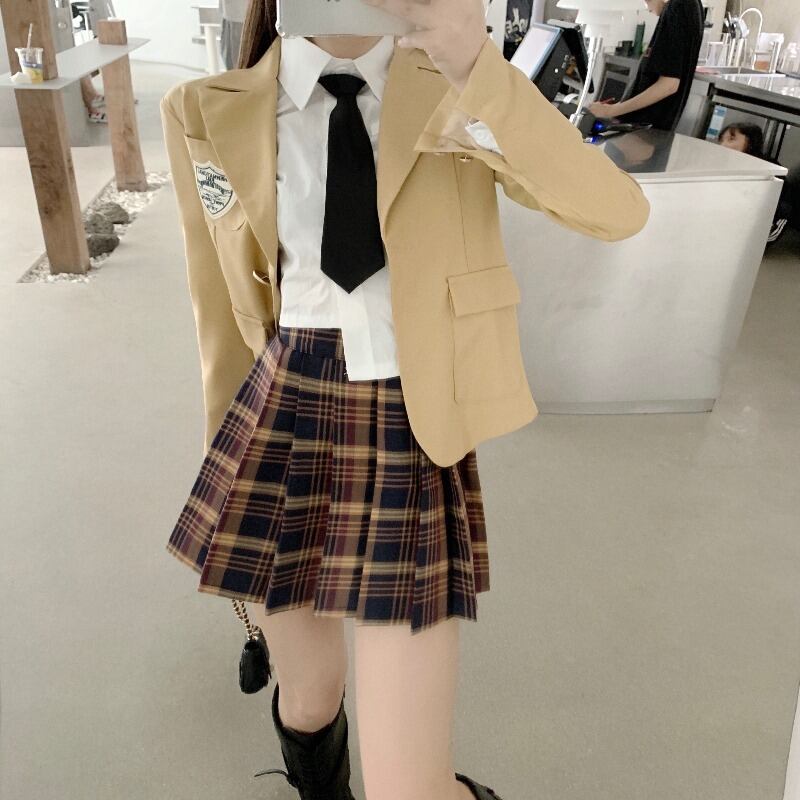 スタイルjkプリーツスカートウエスタンスタイルスーツレディース2020年秋新作スーツ長袖シャツツーピース ブラックストロベリース84211212720