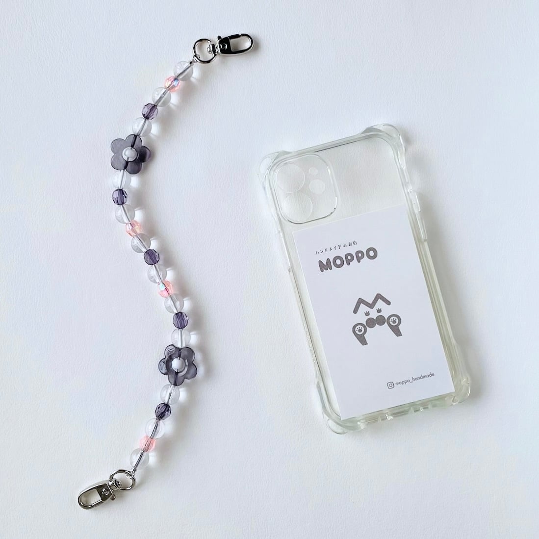ビーズストラップ｜ポップクリアフラワー（グレー） | MOPPO