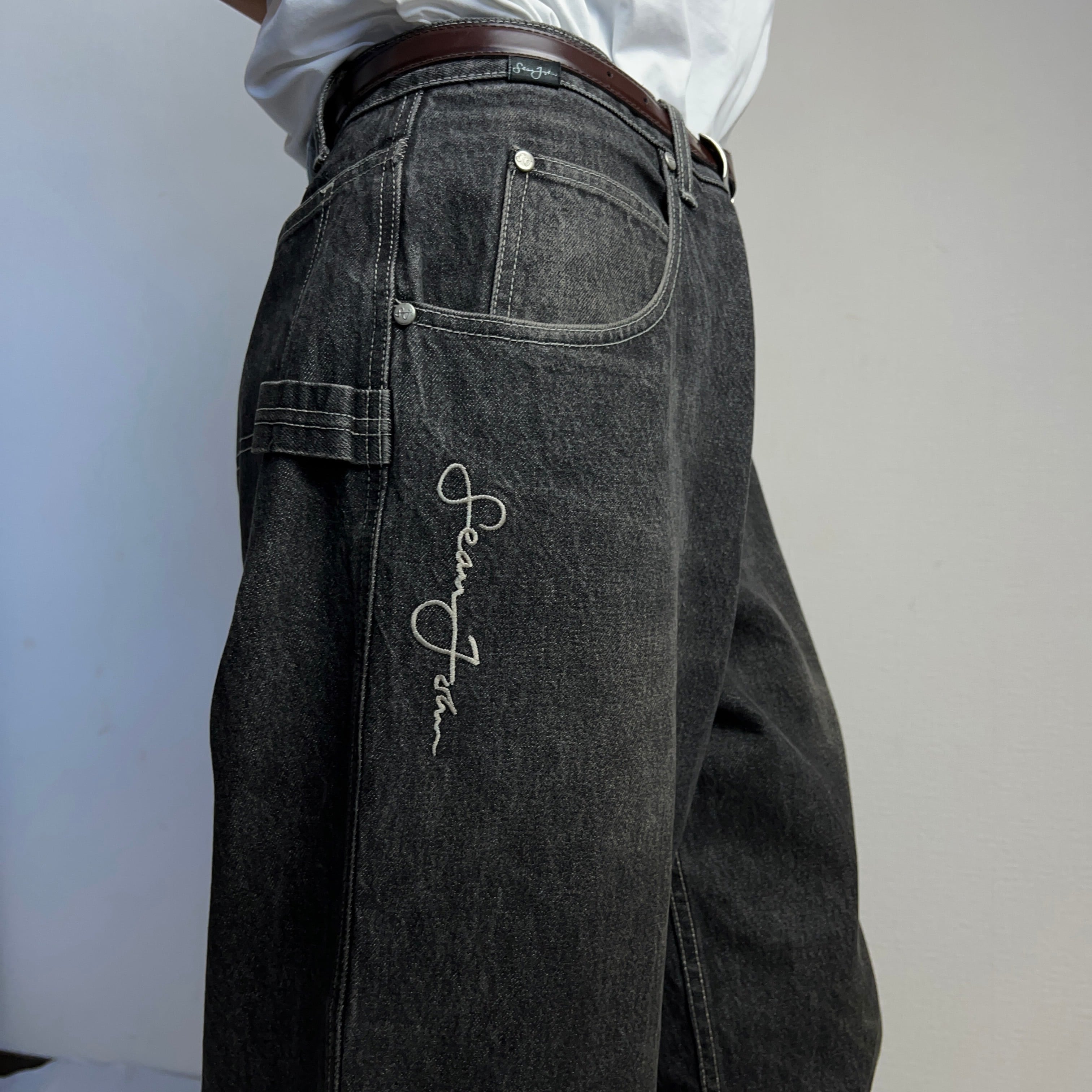 SEAN JOHN” BLACK DENIM PAINTER PANTS 先染め W34 ショーンジョン