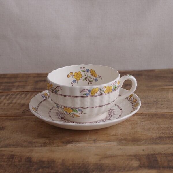 スポード バターカップ キンポウゲ 花柄 ティーカップ ソーサー イギリス アンティーク 食器 陶器 2226 2 Spode Buttercup ビンテージ 陶器 レリーフ Copeland Flohmarkt フローマルクト
