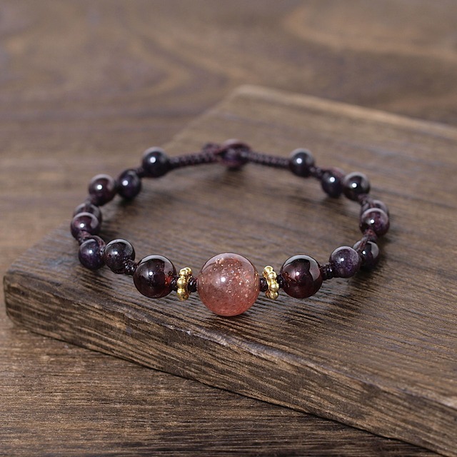 【限定】ピンクエピドートインクォーツ＋ガーネットつゆマクラメブレスレット