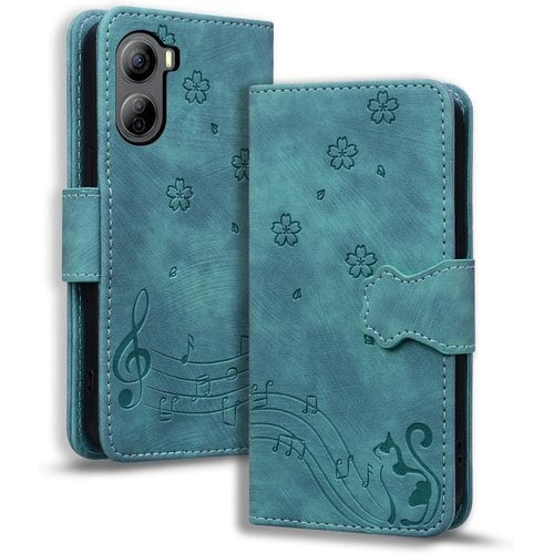 TEDTIKJT Libero 5G iv a302zt ケース 手帳型 リベロ5giv 手帳型ケース 高級PU レザー ZTE libero 5g iv ケース スマホケース 手帳 ZTE libero case 音楽子猫のパターン 全面保護 耐衝撃 横置き機能 カード収納 ZTE Libero 5G IV A302ZT 用 緑 2389