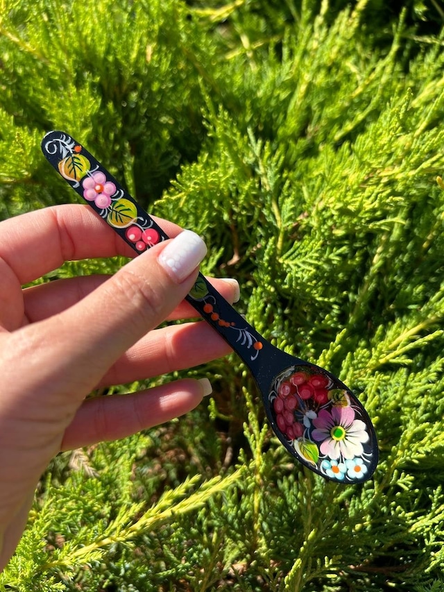 ペトリキフカ塗り　木製スプーン（ホメンコ作) 16cm