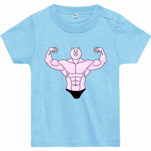 むきむきくまさん・ダブルバイセップス ヘビーウェイトベビーTシャツ(前面) Printstar 5.6oz ライトブルー