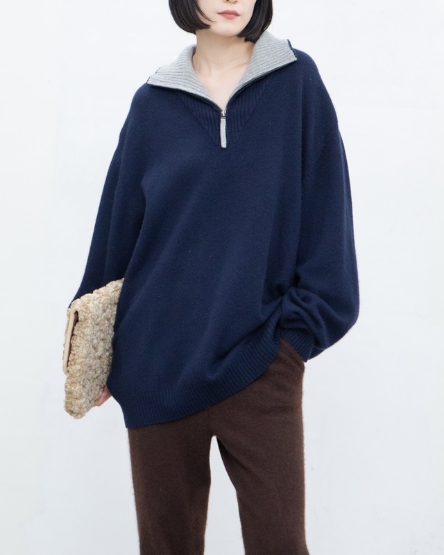 1990s oversized half-zip chunky cashmere knit sweater