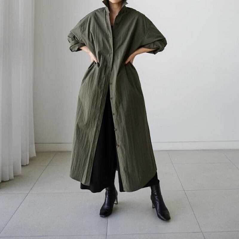 ロングシャツワンピース a0166