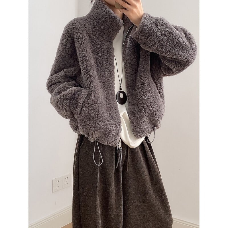 stand collar fur jacket 10887