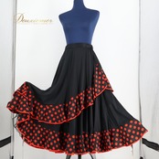 【フラメンコ衣装】ブラック prima boutique プリマブティック ファルダ スカート 黒 レッド ドット 水玉 フリル レース 赤