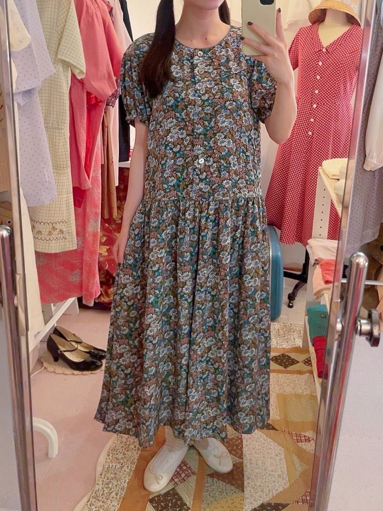 blue daisy round gather one-piece