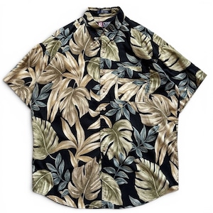 【90s】CHAPS RALPH LAUREN ボタンダウン 半袖シャツ アロハ ハワイアン ボタニカル 総柄 L コットン VINTAGE チャップス ラルフローレン