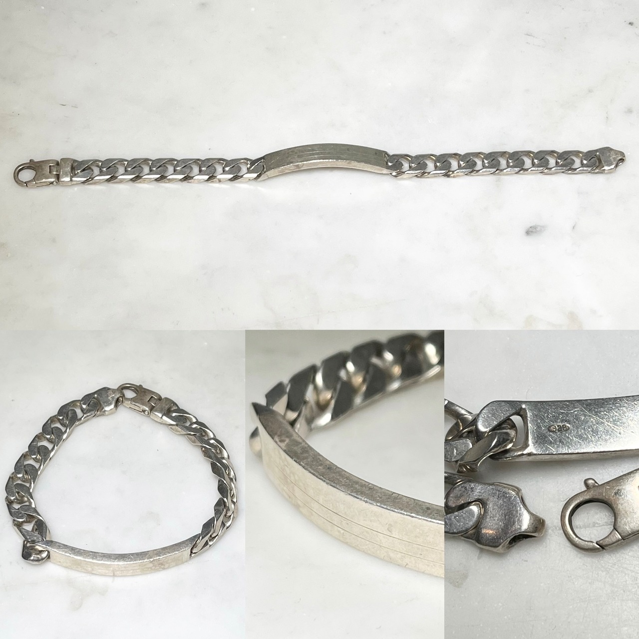 silver flat link chain ID bracelet