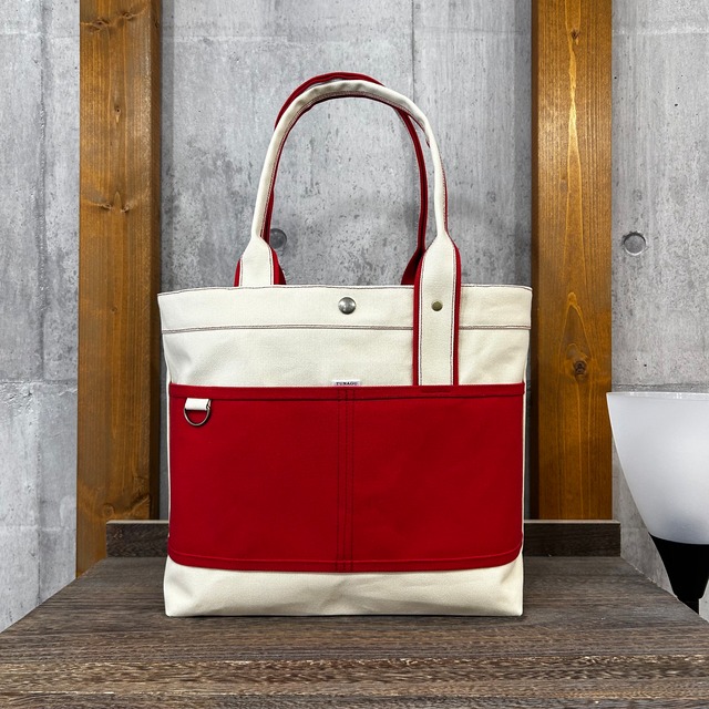 Bi Color Tote "L" / 内ポケット×5付 【サンドビーチ×赤】