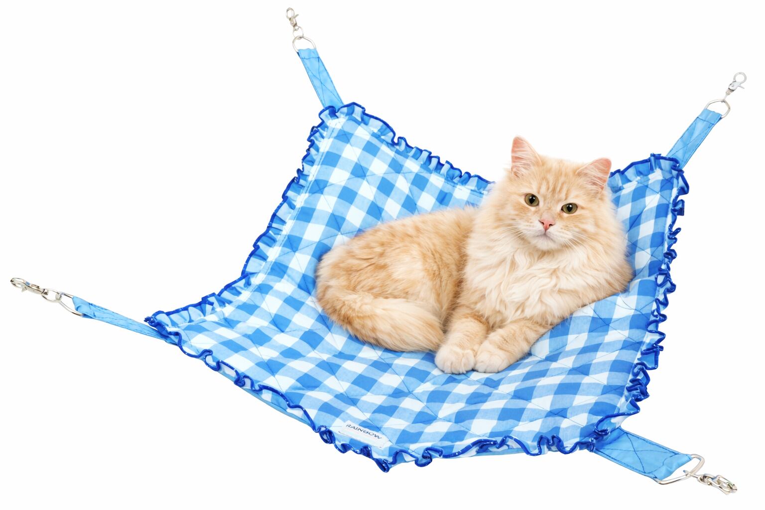 【猫ちゃん用】猫のハンモック ギンガムフリル ブルー/ブラック