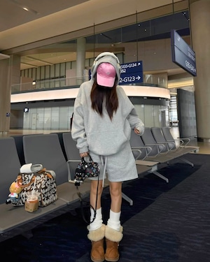 ルーズスウェットフーディー&スウェットハーフパンツ 裏起毛〈2ピースセット〉3色 kcs5015