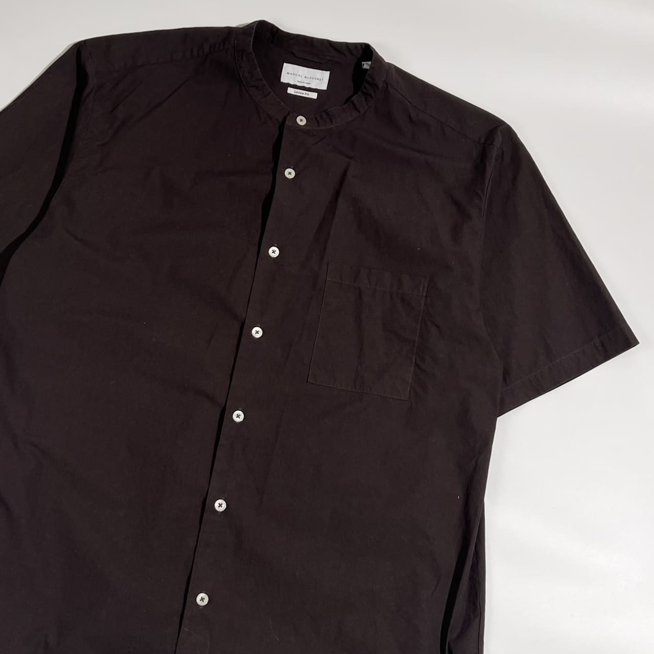 MANUAL ALPHABET マニュアルアルファベット Loose Fit  バンドカラー 半袖シャツ サイズ 3/ダークブラウン系 メンズ