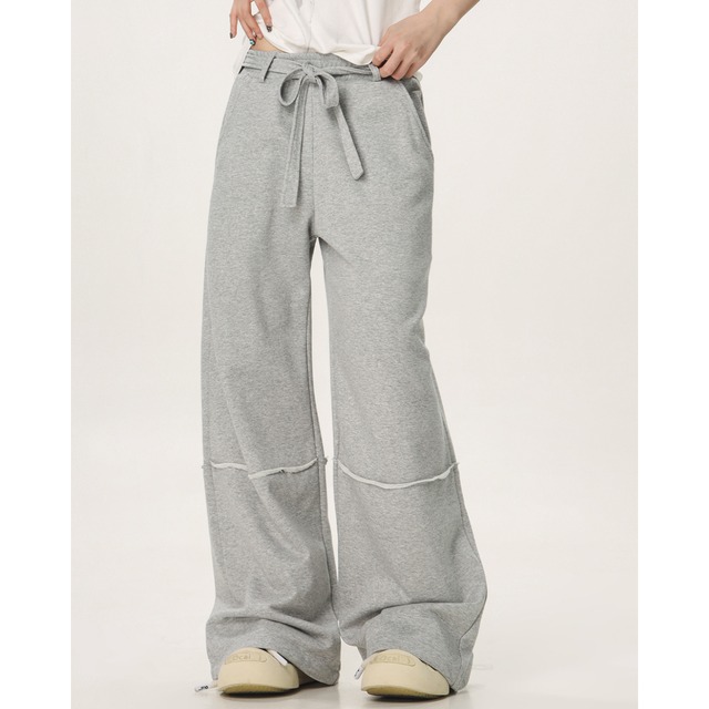 grey sweatpants with ribbon waist　ウエストリボン切り替えグレースウェットパンツ　J0977