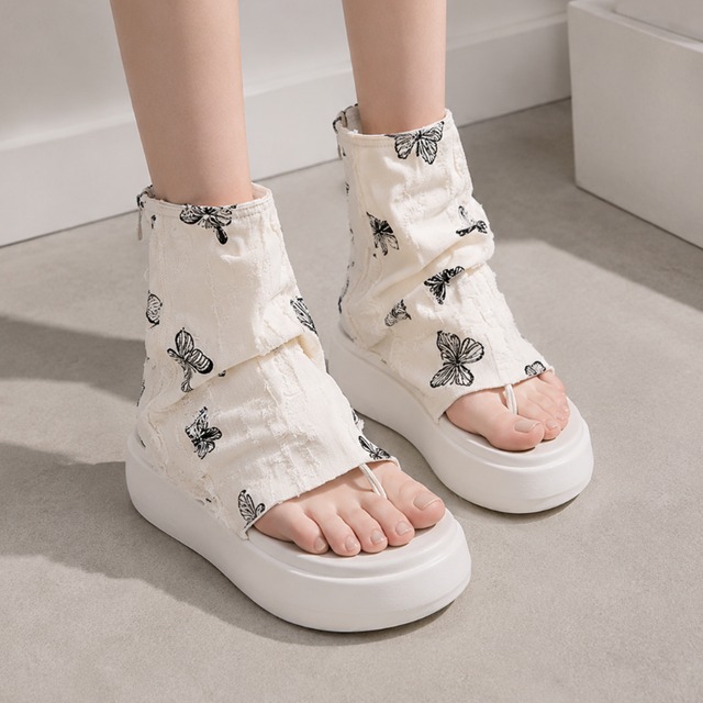 butterfly pattern thick sole thong sandals m0210