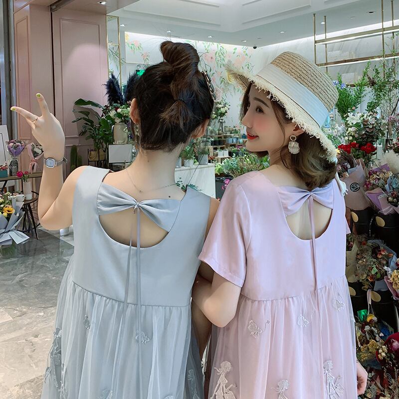 【新作】【送料無料】 マタニティドレス2019夏バージョンの新しいファッションメッシュ刺繡マタニティドレスルーズバージョンのマタニティドレス-アリババ 刺繍 サマー 夏物 expec266905155693