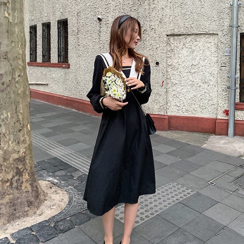 【新作】【送料無料】 マタニティウェア2020秋/冬の新しいファッションステッチVネックドレス、トレンディなママミドル丈ドレス妊婦-アリババ オータム 秋物 ウィンター 冬物 expec251560934412