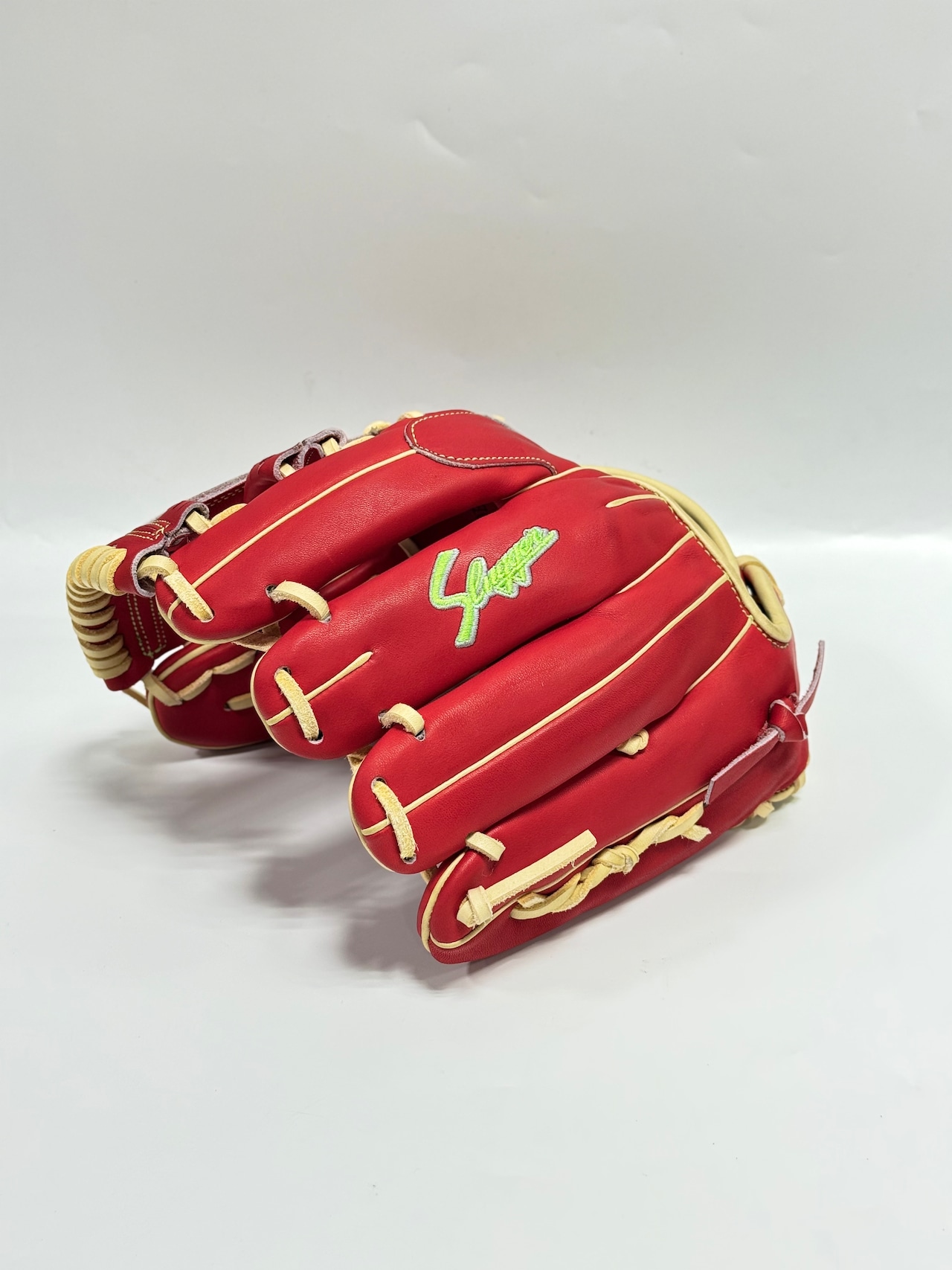 KUBOTA SLUGGER-久保田スラッガー 硬式グローブ ミチイオリジナル店舗別注グラブ 湯もみ型付け済 右投げ用 T51型 レッド×トレンチ・画像5