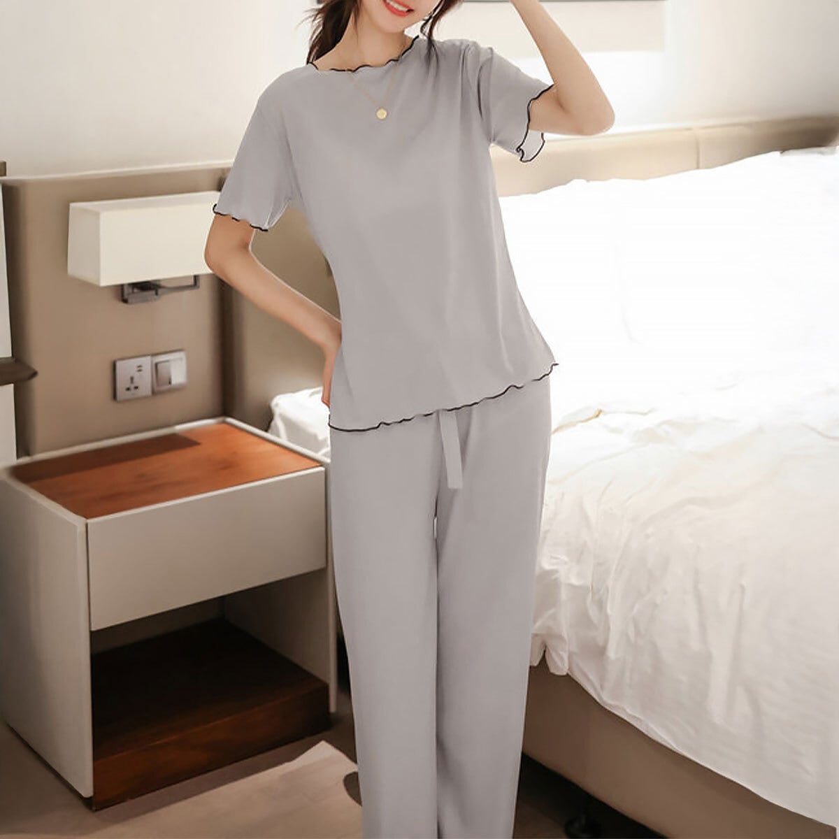 パジャマ セットアップ レディース 春夏 韓国 ルームウェア 接触冷感 リラックス 涼しい ゆったり きれいめ 部屋着 大人 かわいい メロウフリル 通気性 薄手 冷感 大人可愛い 大人女子