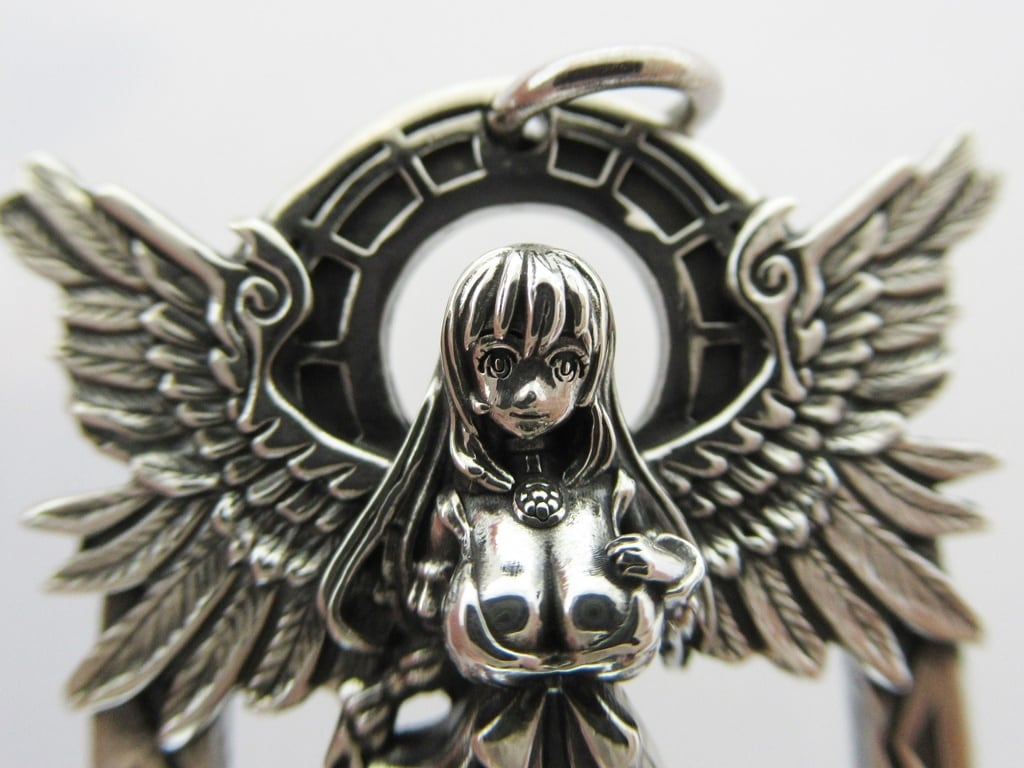 925シルバー 天使デザインメダルペンダント アメリカ ヴィンテージ STERLING(銀925) 守護天使 ガーディアン