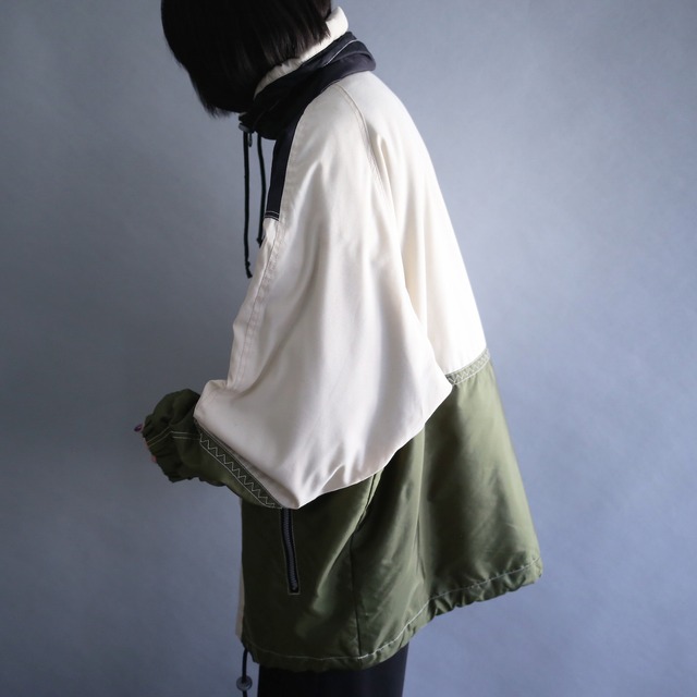 switching and embroidery gimmick design over silhouette anorak parka