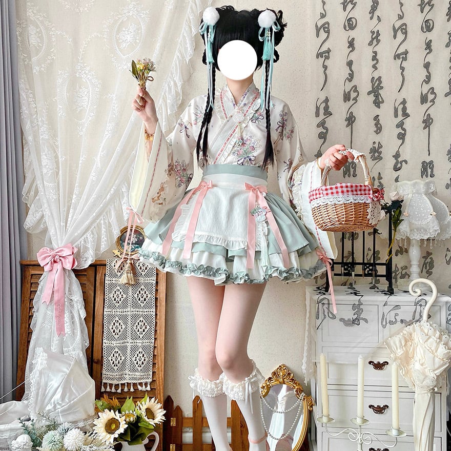 メイド服 ミニスカート フリル 華ロリ 中華ロリータ メイドワンピ コン