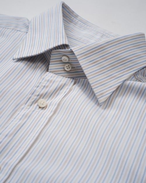[2000’s] "Ermenegildo Zegna, ROSSINI" Cotton Twill Stripe Shirt (Made in Italy)
