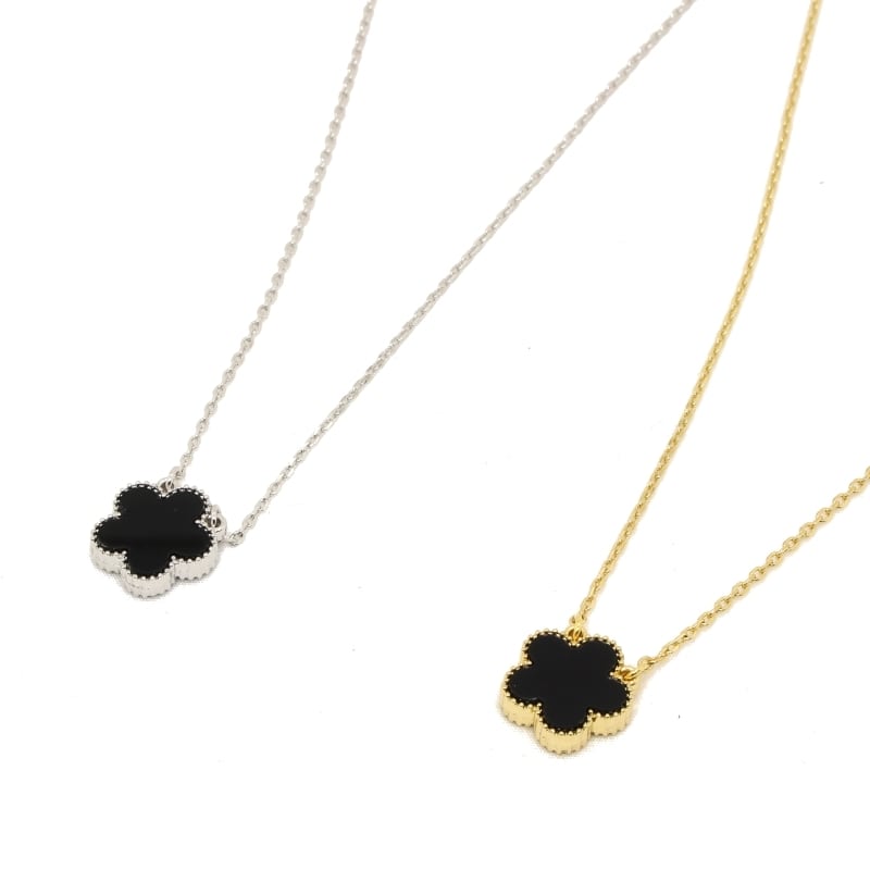 皐花 ネックレス 1花 オニキスカラー 黒 フラワーモチーフ お花