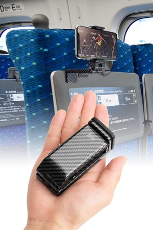 【数量限り】サンワダイレクト スマホホルダー クランプ式 トラベルスマホホルダー 折りたたみ 角度調整 カーボン調 200-STN044CB