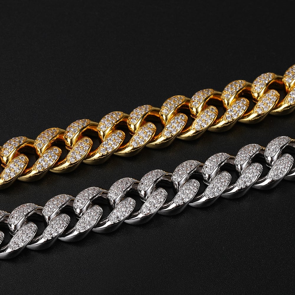 Iced Out Cuban Link Necklace 【12mm / SILVER】 | Glitter