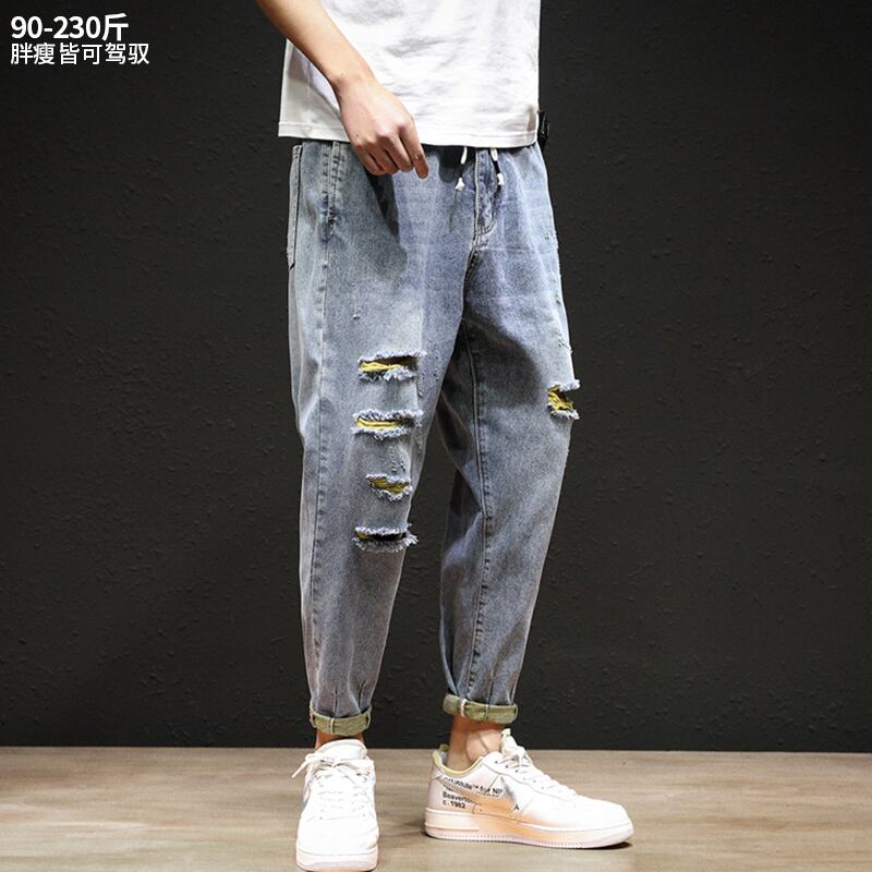 サマージーンズ カジュアルパンツ 大きめサイズ 夏物 ヒップホッププラスサイズ82840147997