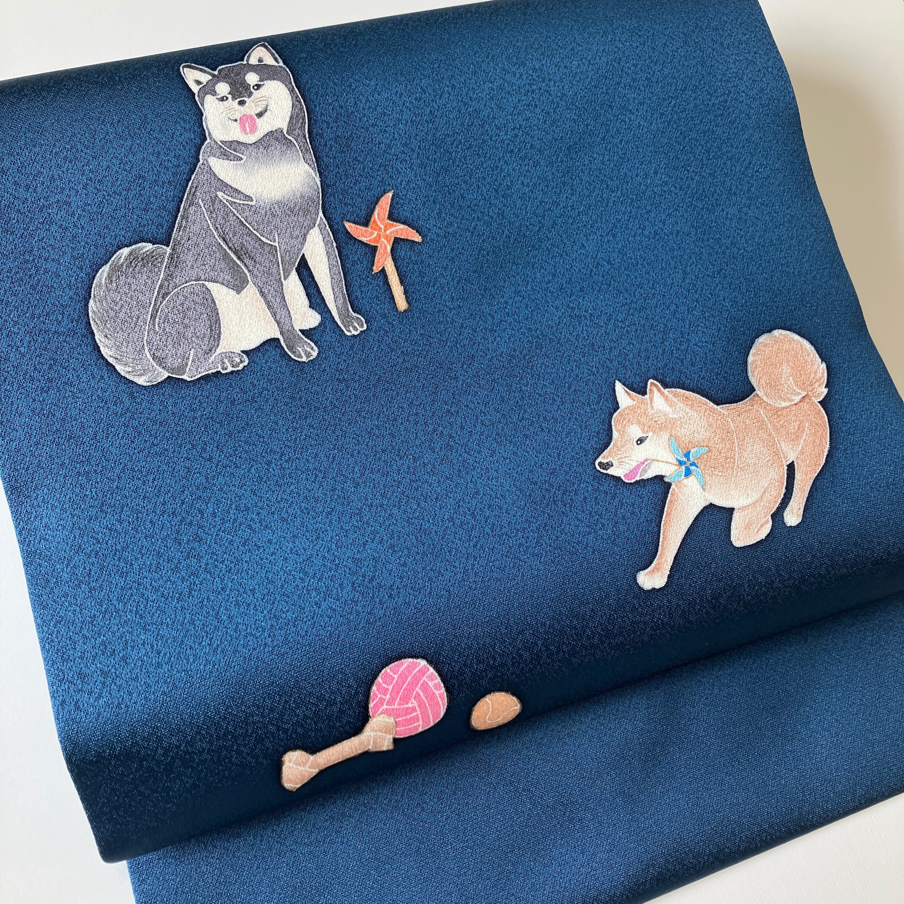 SALE】少々難あり・手描友禅 名古屋帯 「柴犬と風車」 | somemoyoushop