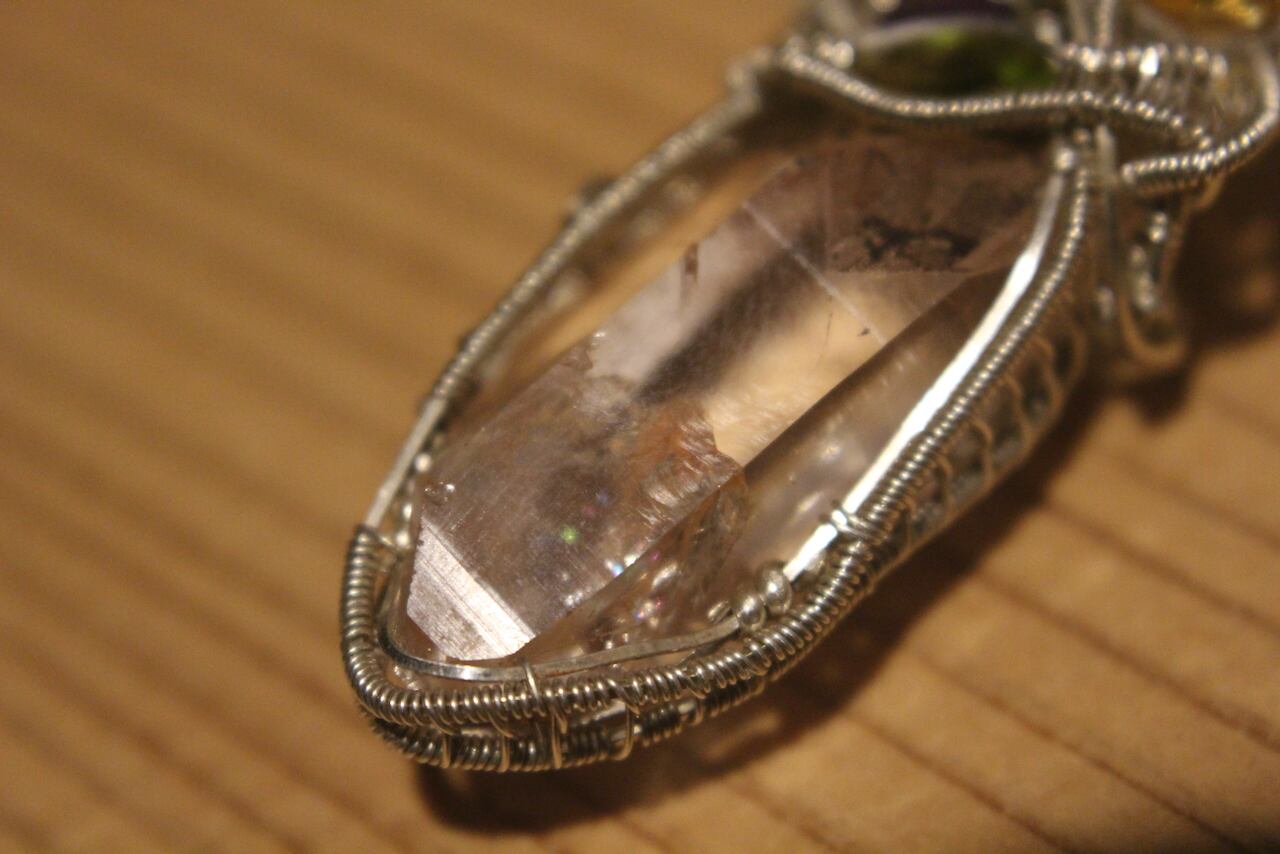 Himalayan crystal & Peridot & Amethyst & Citrin silver925 wire wrapping pendant