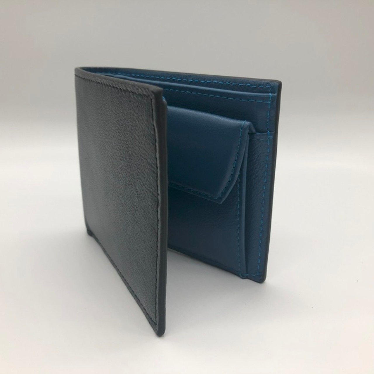 本革メンズ二つ折お財布（コイン入れボックス型） ウオレット カードケース 小銭入れ 小さいお財布 お洒落 お札入れ お札 ボックス型コイン入れ  ギフト梱包無料 | エクセイルレザーグッズ