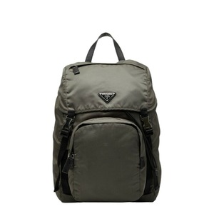 プラダ 三角ロゴプレート リュック バックパック 2VZ135 カーキ グリーン ナイロン レザー レディース PRADA 【中古】
