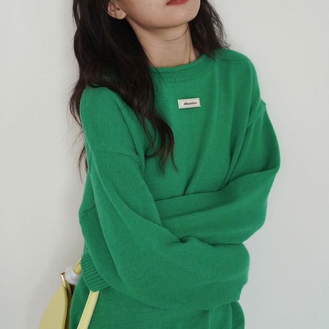 point tag crew neck knit　J00093