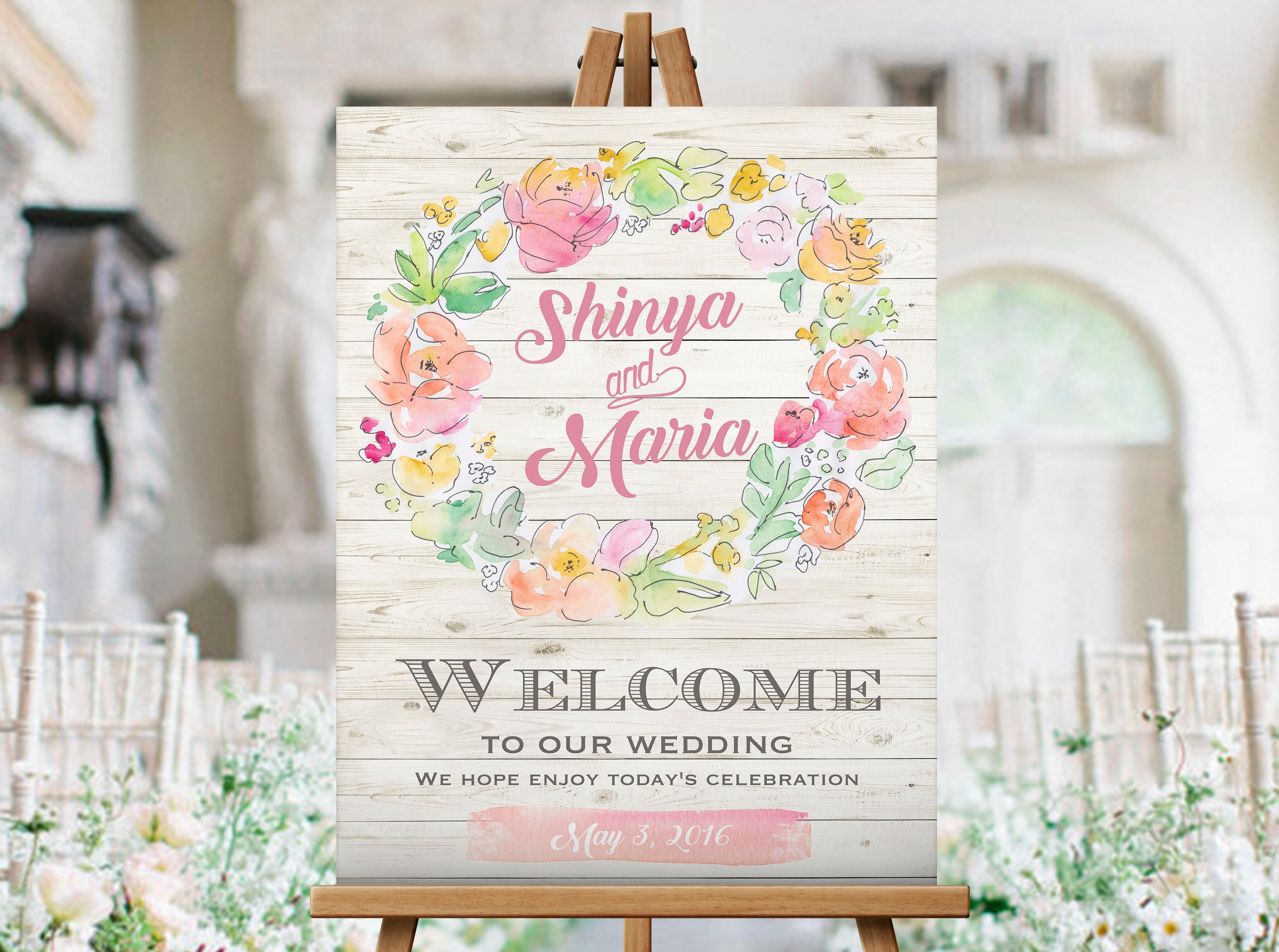【フローラルウッド】オーダーメイド ウェルカムボード│ 夏 リゾート 結婚 ポスター インテリア