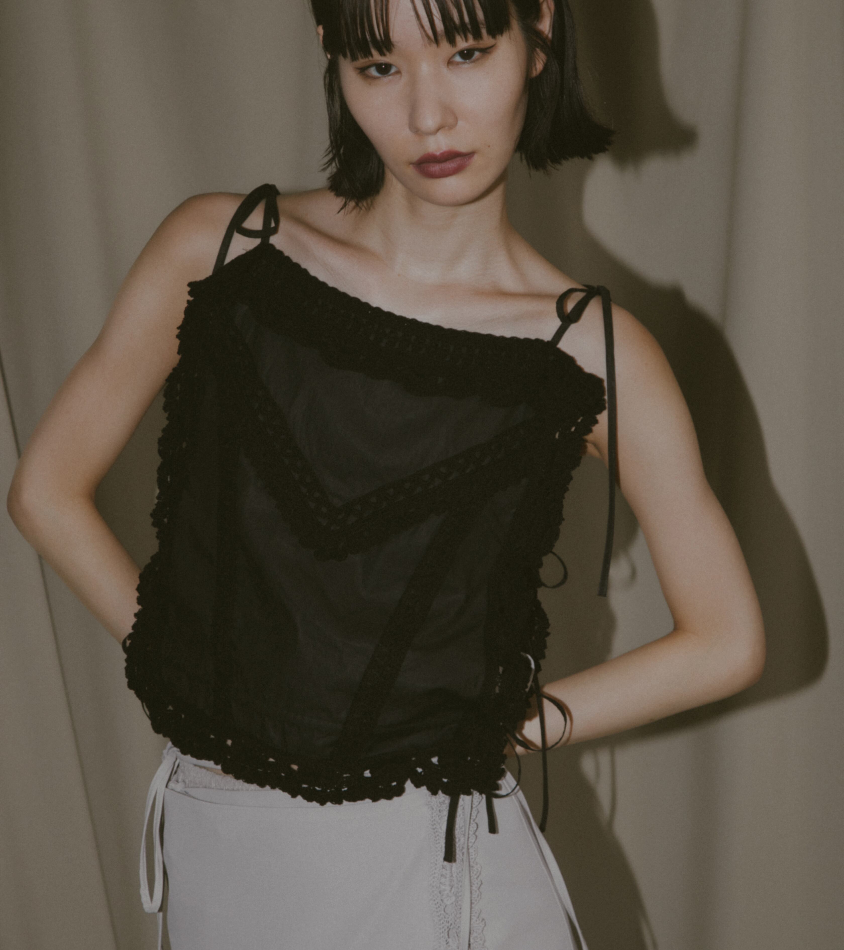 Crochet edging top・C/♯black