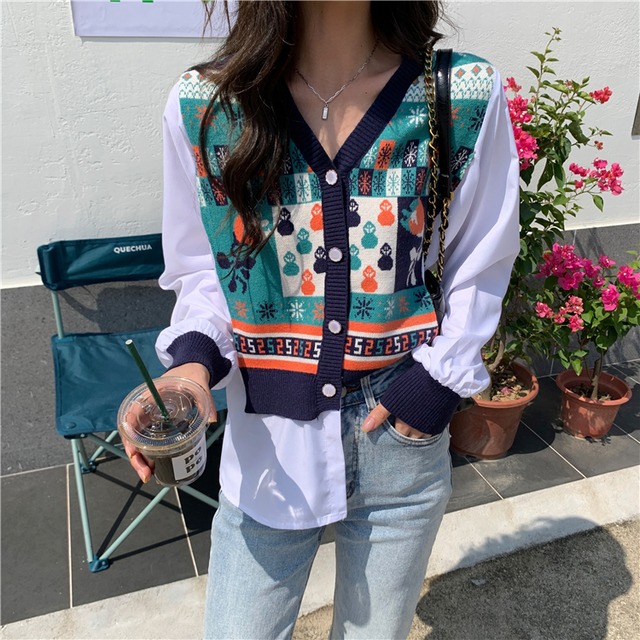 新作、デザイン感スプライシングシャツ　 A1097