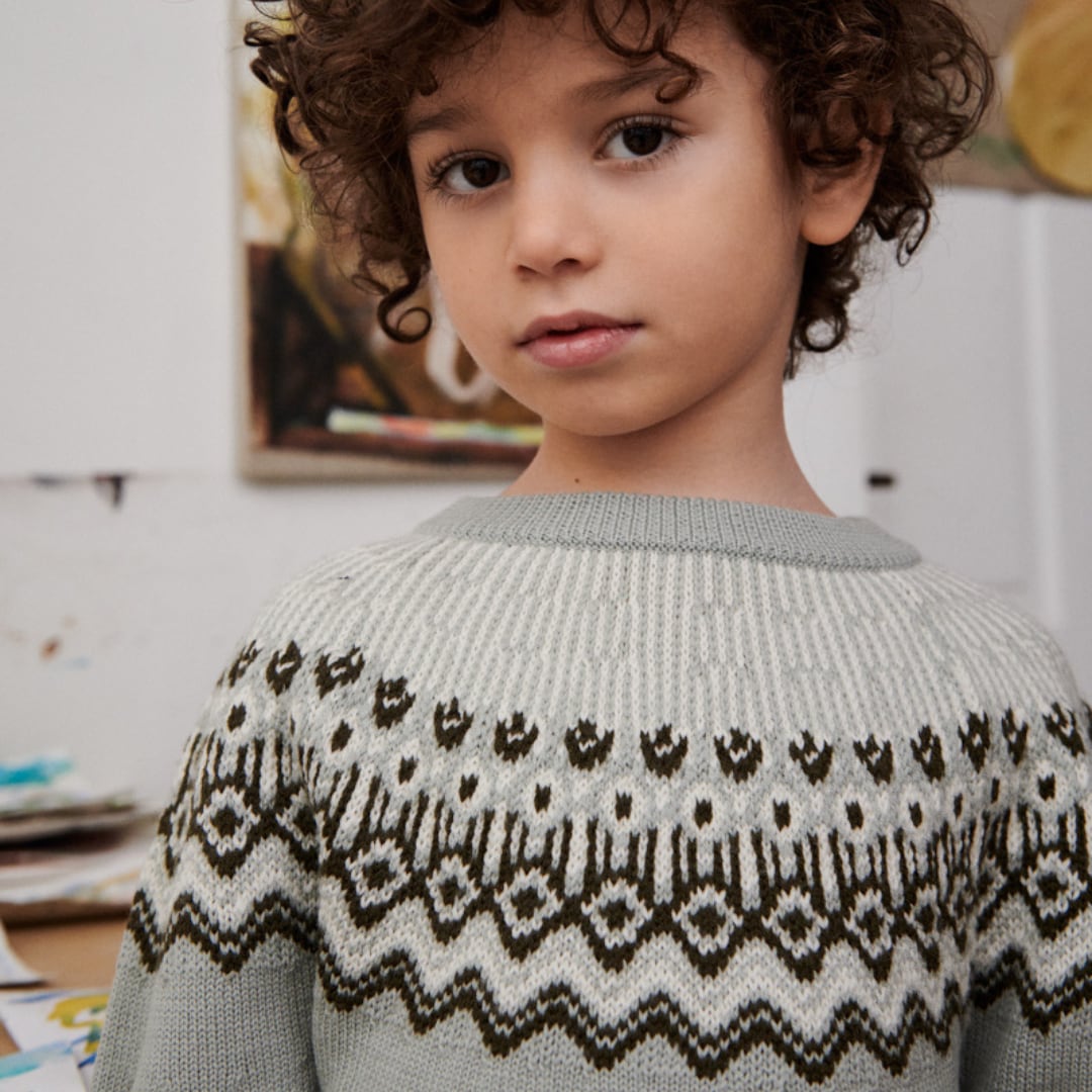 【FUB】フェアアイルニット セーター メリノウール エコテックス認証 2022 AW FAIR ISLE SWEATER Beige 100%  merino wool (oekotex)