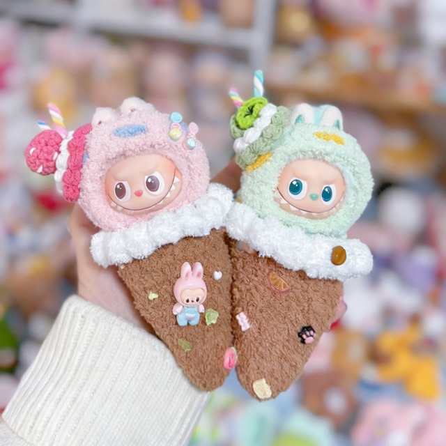 激萌え♡ 超可愛い マスコット グッズ Labubu 4.0 10cm アイスクリーム コスチューム 4色セット 着せ替え ラブブ プチ マスコット 限定風 ラブブ