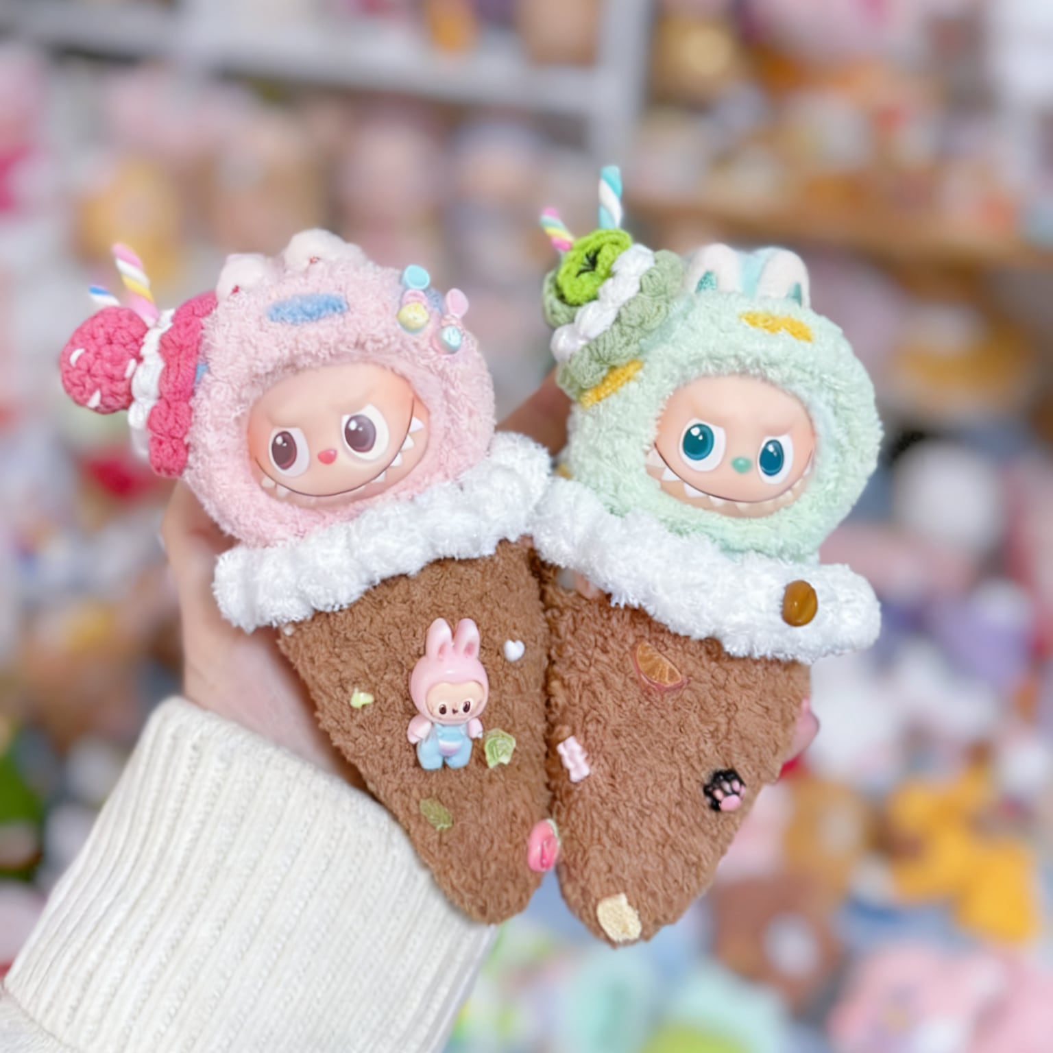 激萌え♡ 超可愛い マスコット グッズ Labubu 4.0 10cm アイスクリーム コスチューム 4色セット 着せ替え ラブブ プチ マスコット 限定風 ラブブ